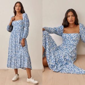 Reformation Mica Dress sz 4 - Blue & White floral.